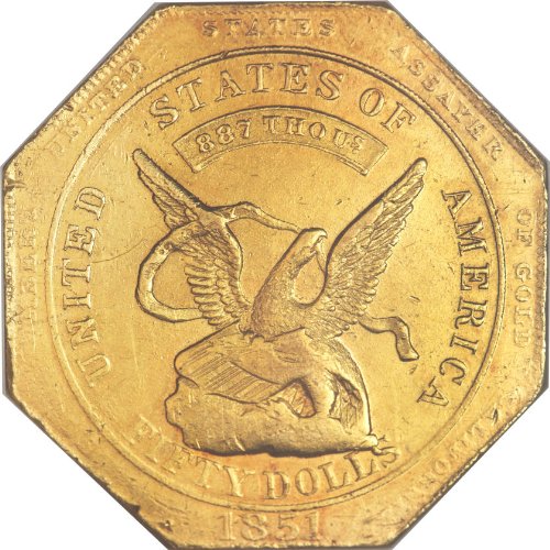For Sale: 1851 No Mint Mark Pioneer Gold Fifty Dollar NGC MS-63