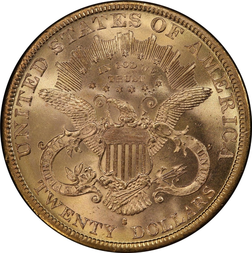 1880 S Liberty Head, With Motto Above Eagle Type-III $20 PCGS MS-62