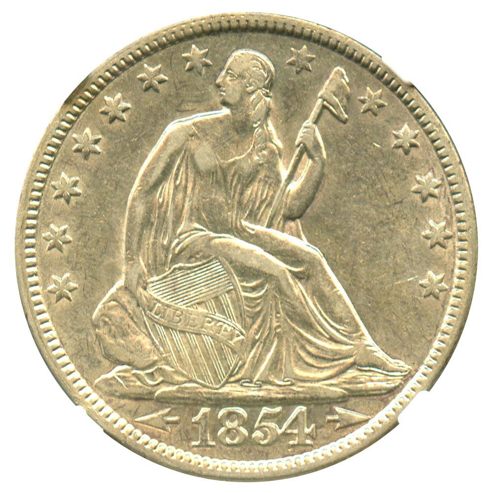 Rare coin for sale: 1854 P Liberty Seated Half Dollars Arrows Half Dollar AU53 NGC