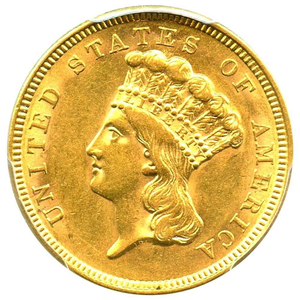Rare coin for sale: 1854 P $3 Princess Gold Three-Dollar Piece AU58 PCGS\CAC