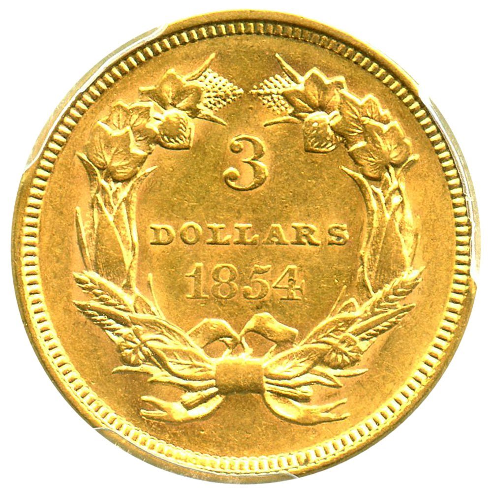 1854 P $3 Princess Gold Three-Dollar Piece AU58 PCGS\CAC