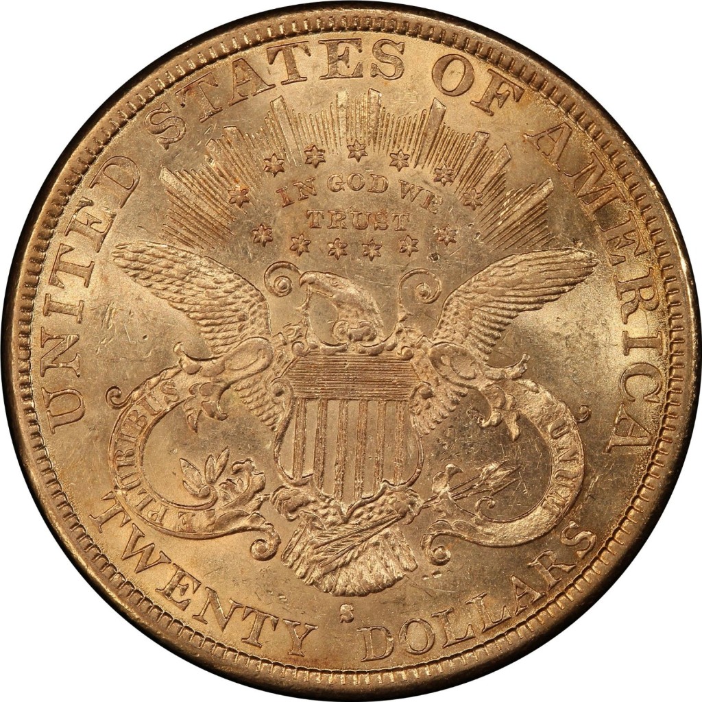 1889 S Liberty Head, With Motto Above Eagle Type-III $20 PCGS AU-58