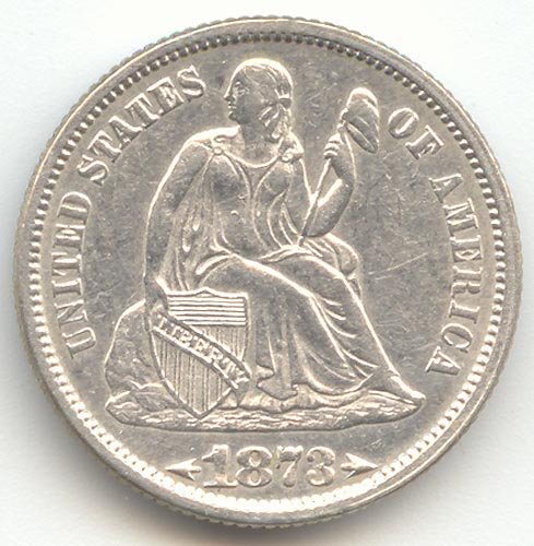 1873 P Seated Liberty Arrows at Date Dime Almost Uncirculated Details