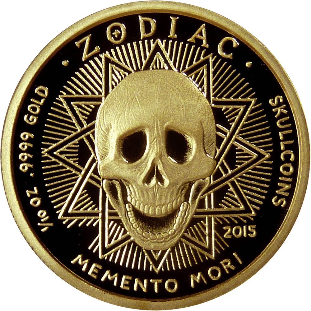 2015 Collection skullcoins AQUARIUS Memento Mori Zodiac Skull Horoscope Gold Coin 2015 Dollar Perfect Uncirculated -- Reverse